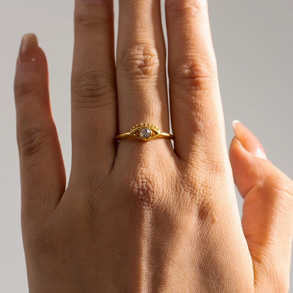 Evil eye adjustable ring