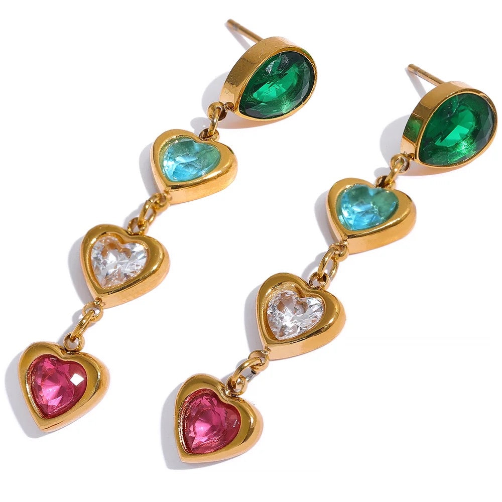 Colorful heart drop earrings