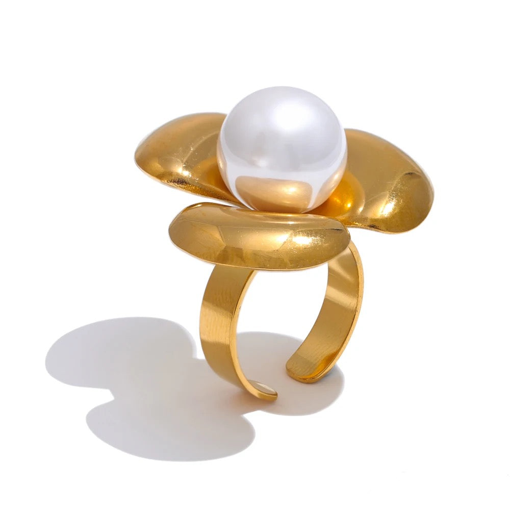 Flower Pearl Ajustable Ring