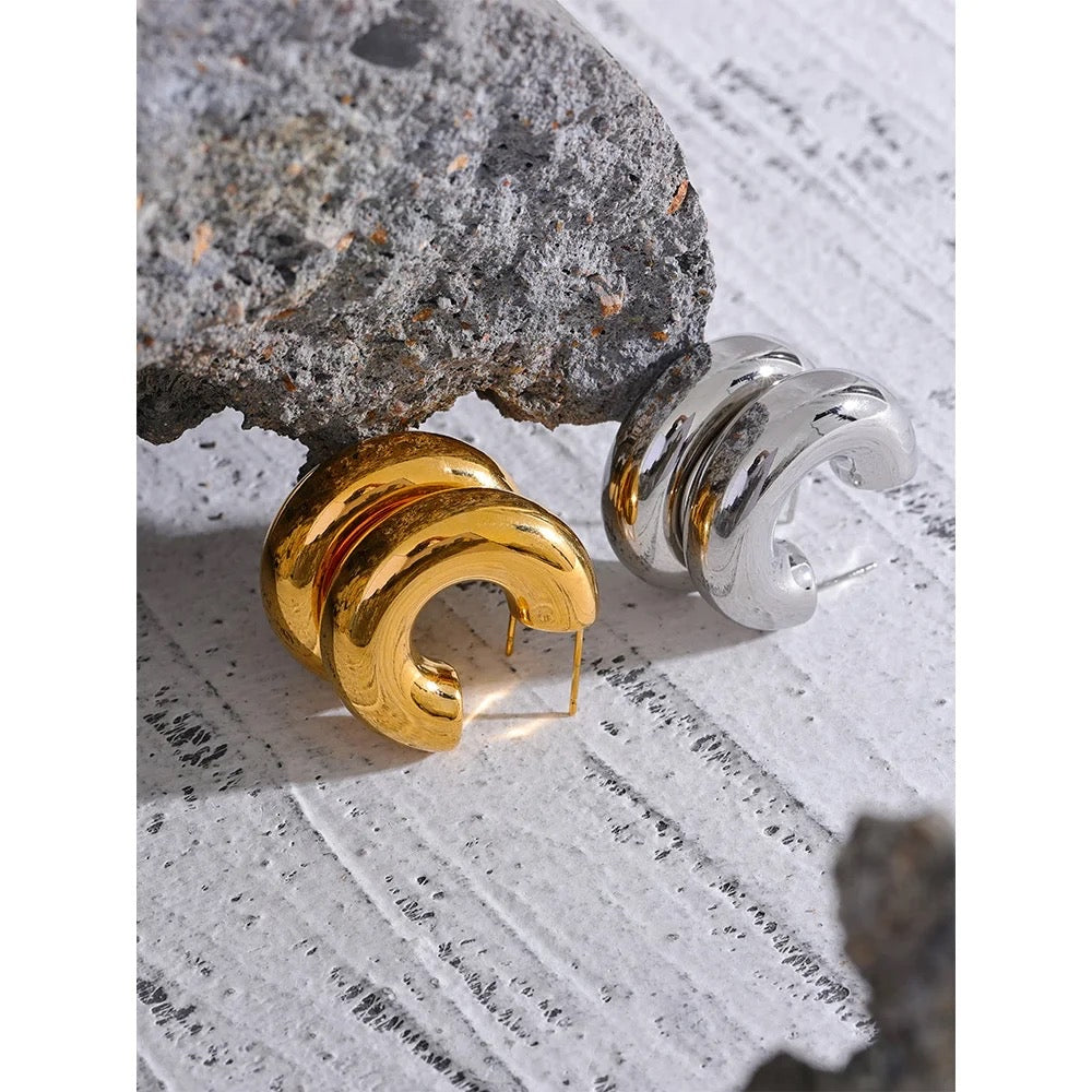 Gold chunky hoop stud earrings