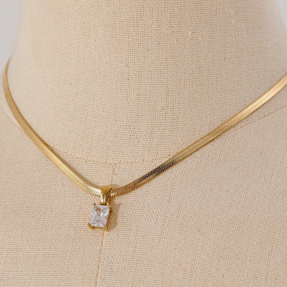 Square cubic zirconia elegant necklace