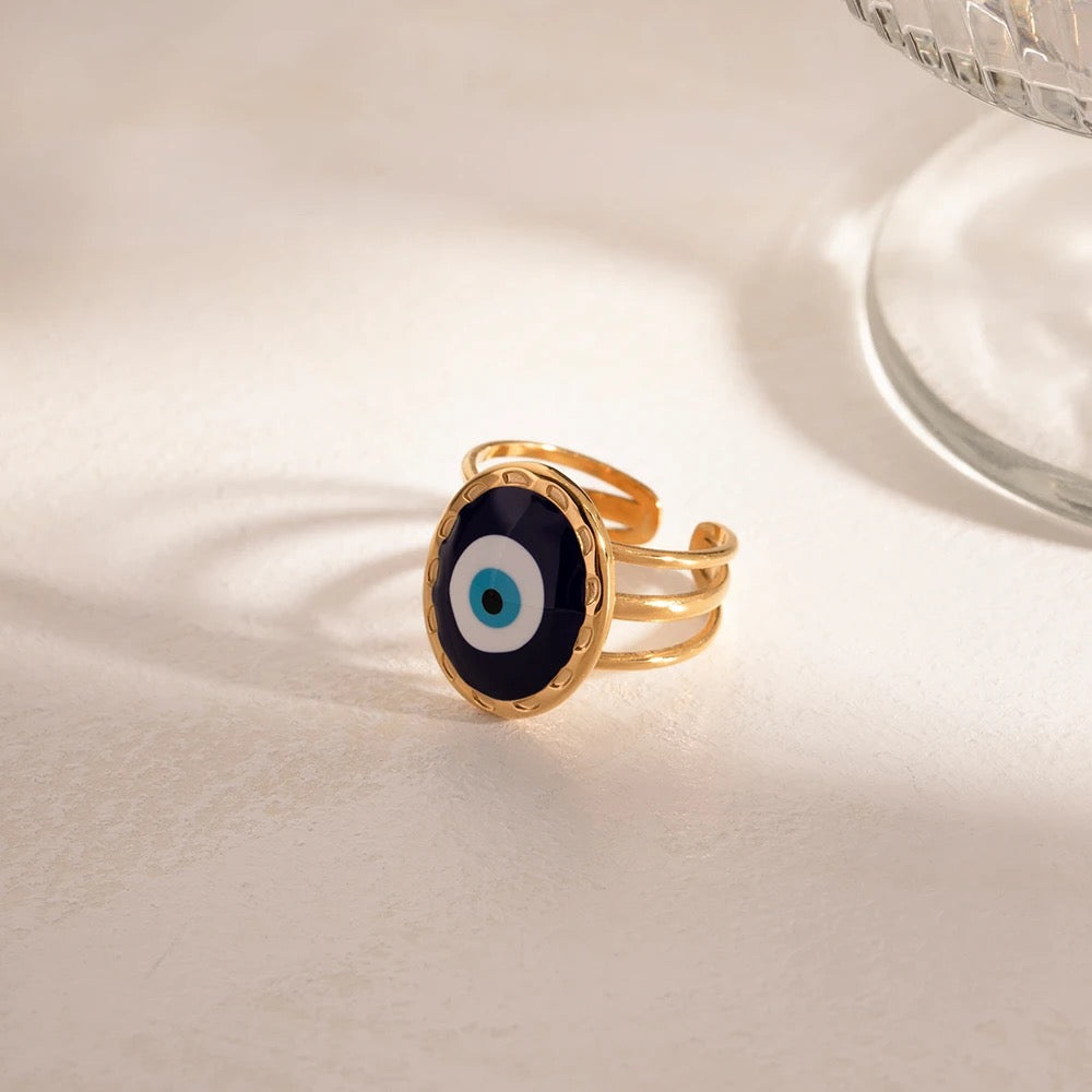 Evil eye adjustable ring