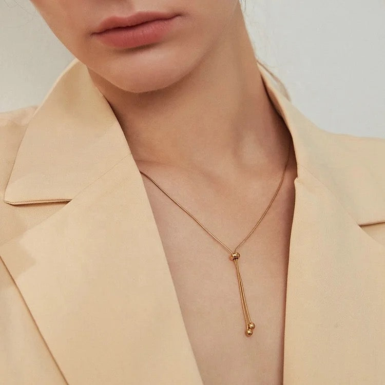Gold snake beads pedant adjustable necklace