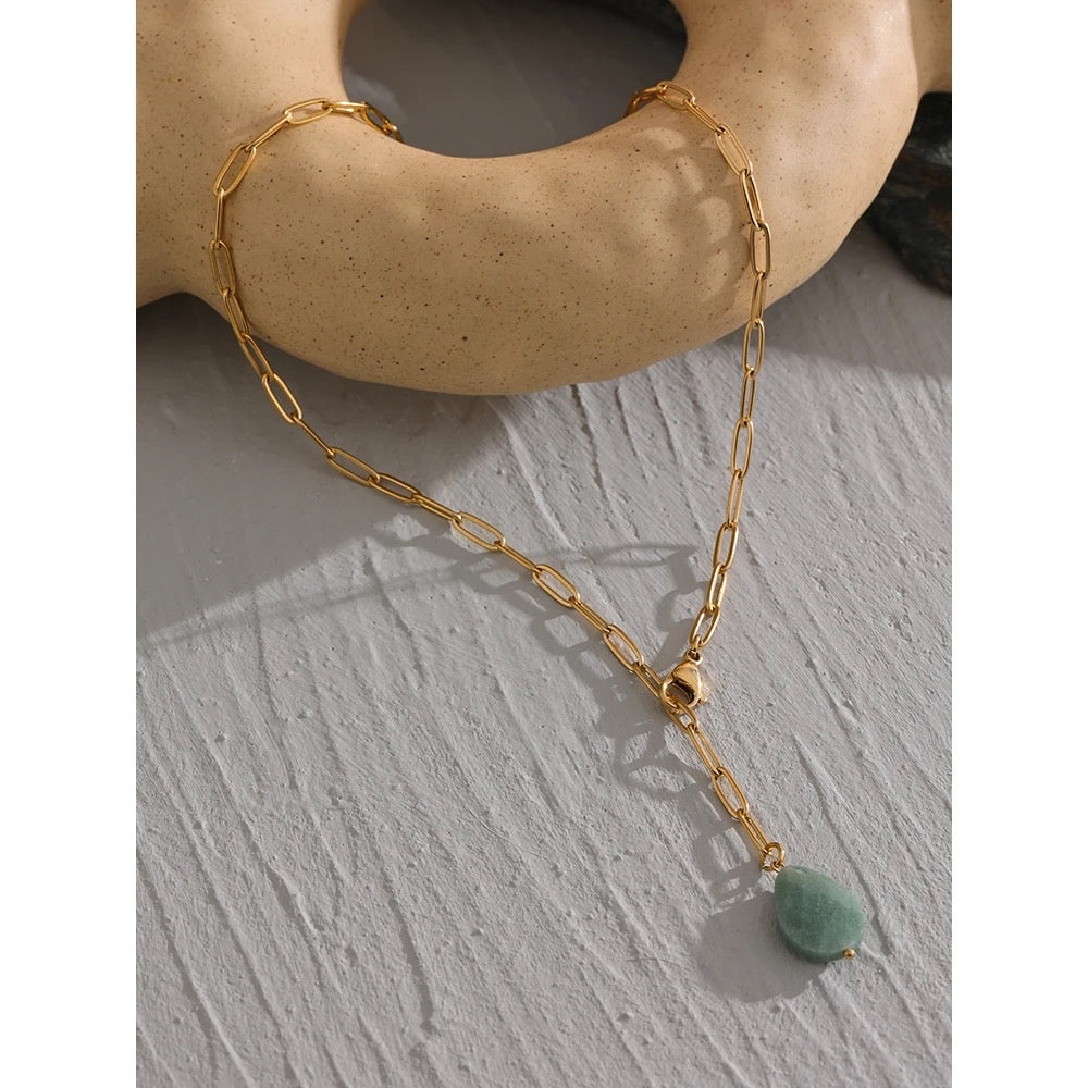Agate stone paper clip necklace