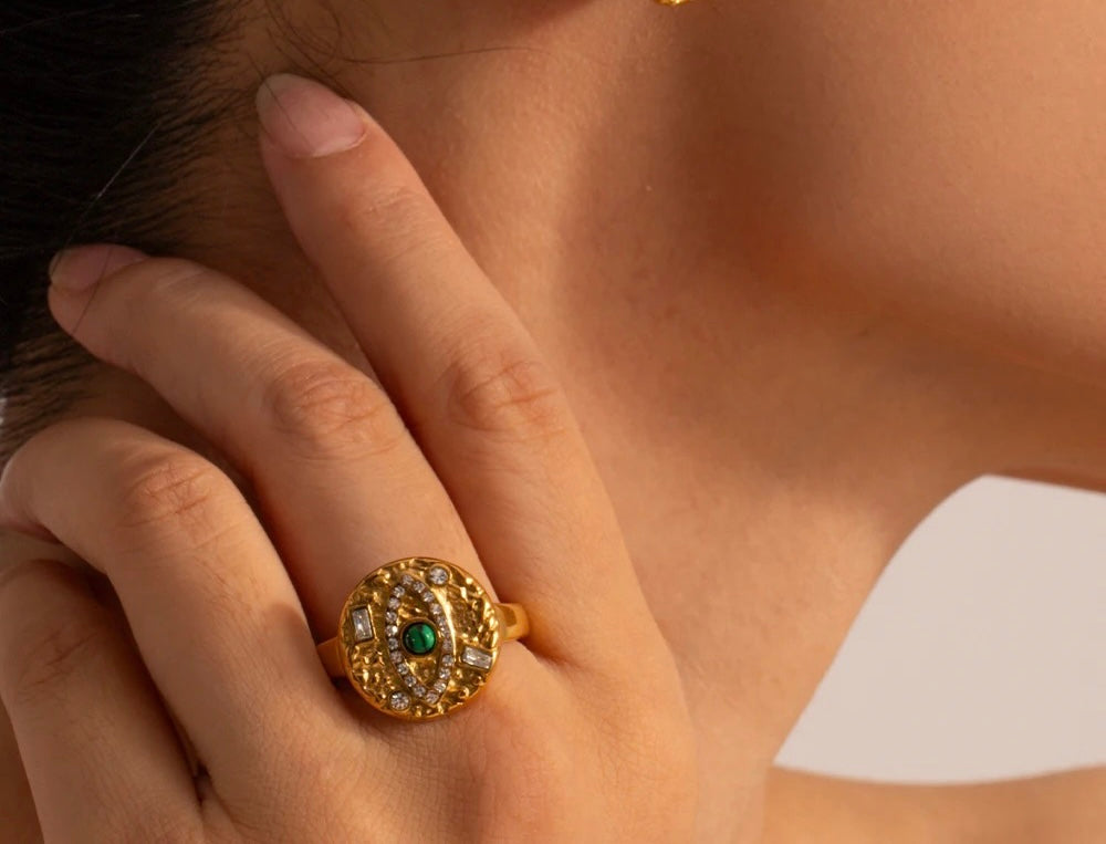 Evil eye adjustable ring
