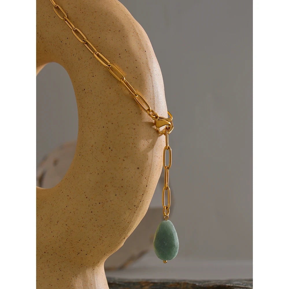 Agate stone paper clip necklace