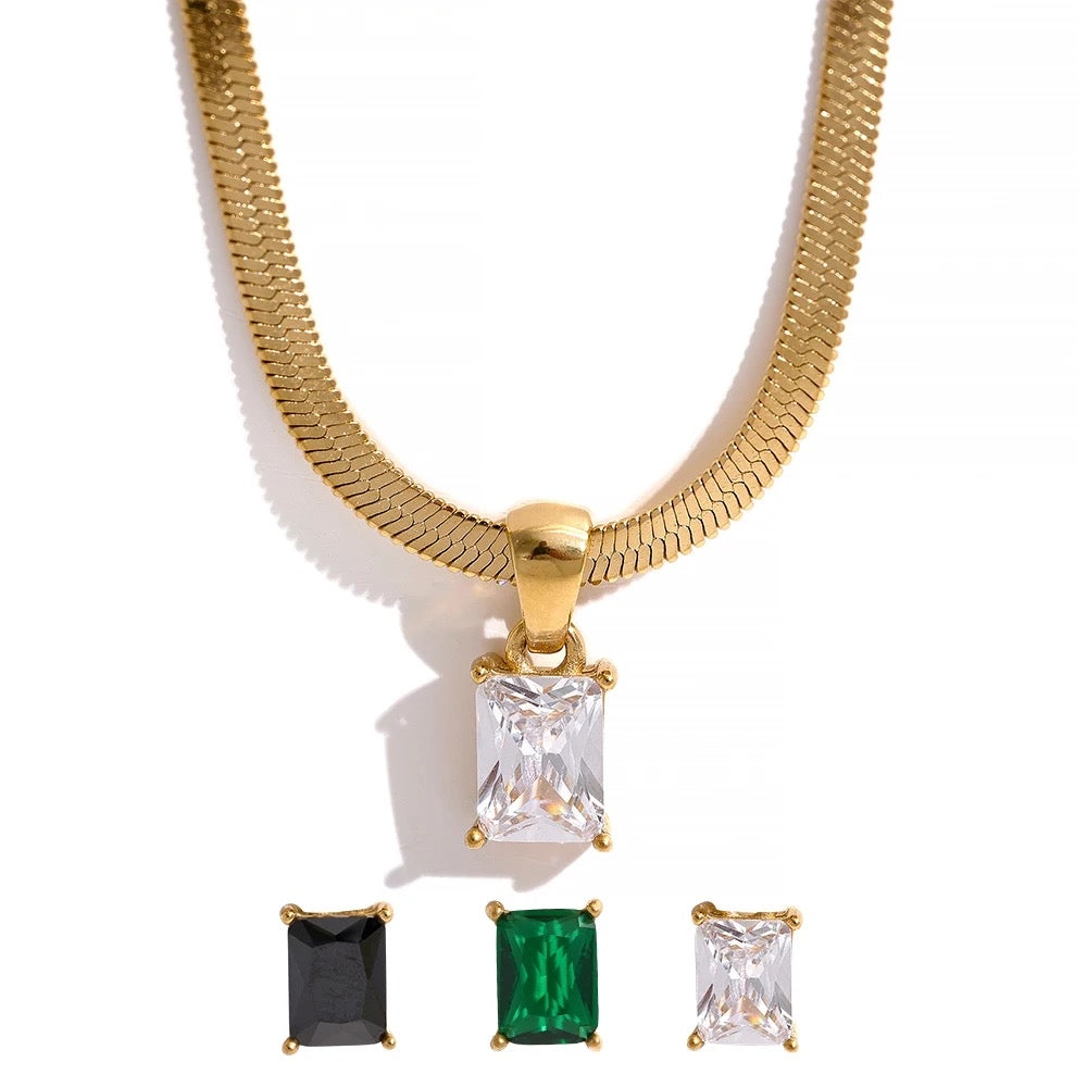 Square cubic zirconia elegant necklace