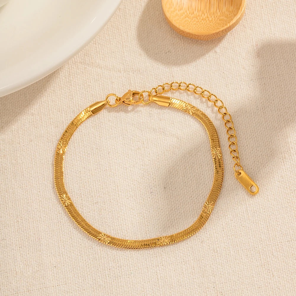 Embossed flower flat snake bracelet