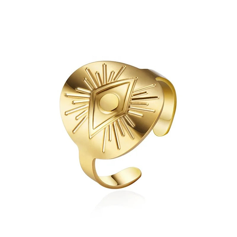 Gold evil eye adjustable ring