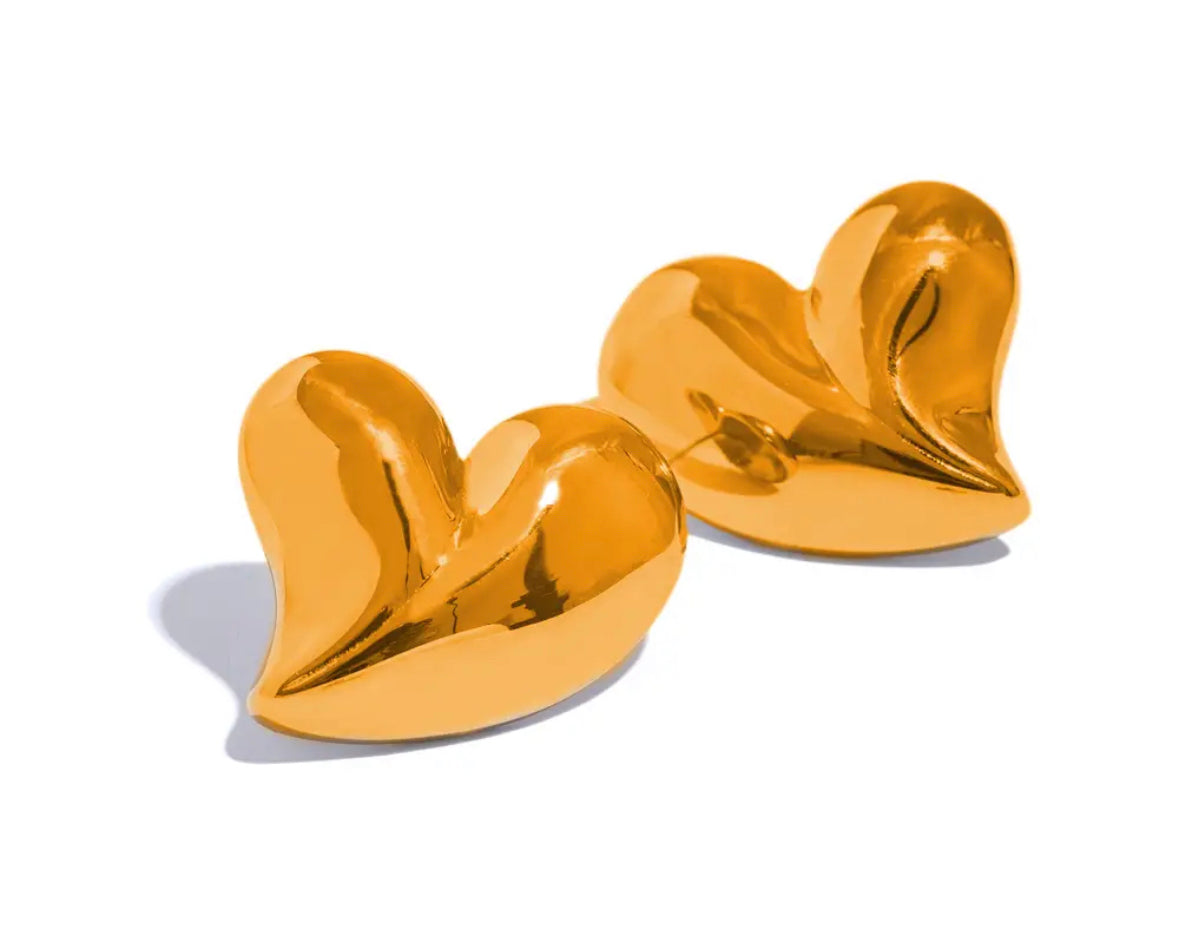 Gold big heart stud earrings