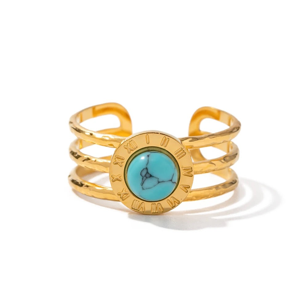 Turquoise roman number adjustable ring