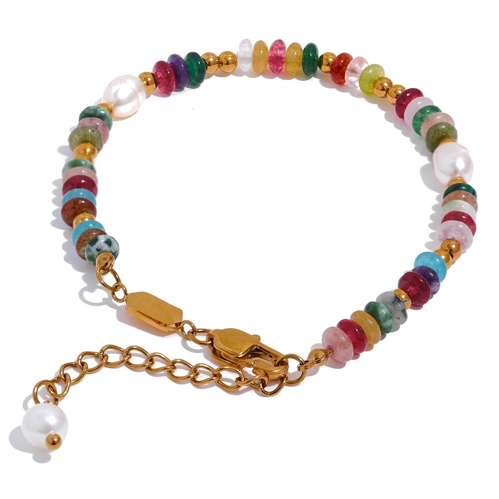 Natural Stone Pearls Chain Bracelet