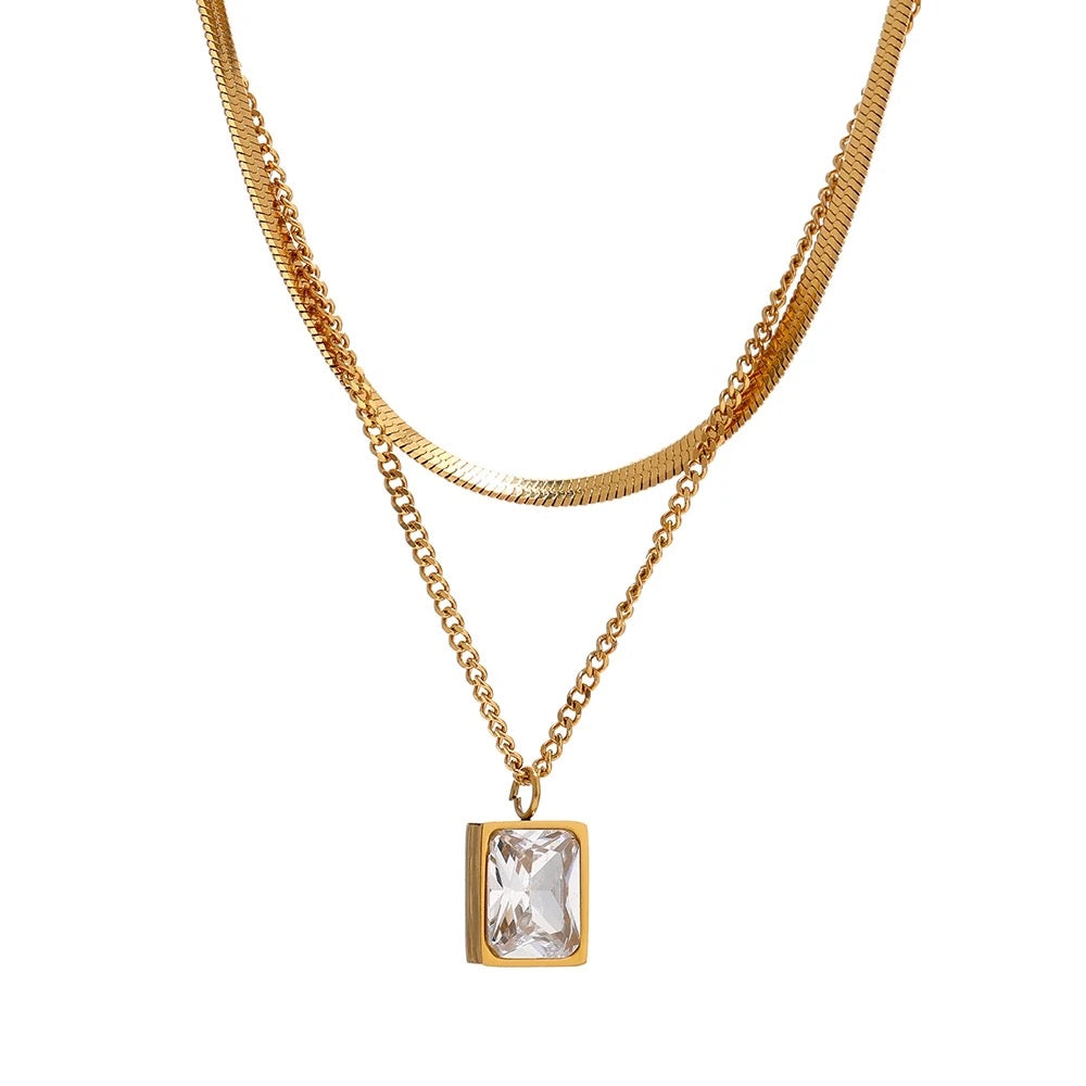 Cubic zircon double layer necklace