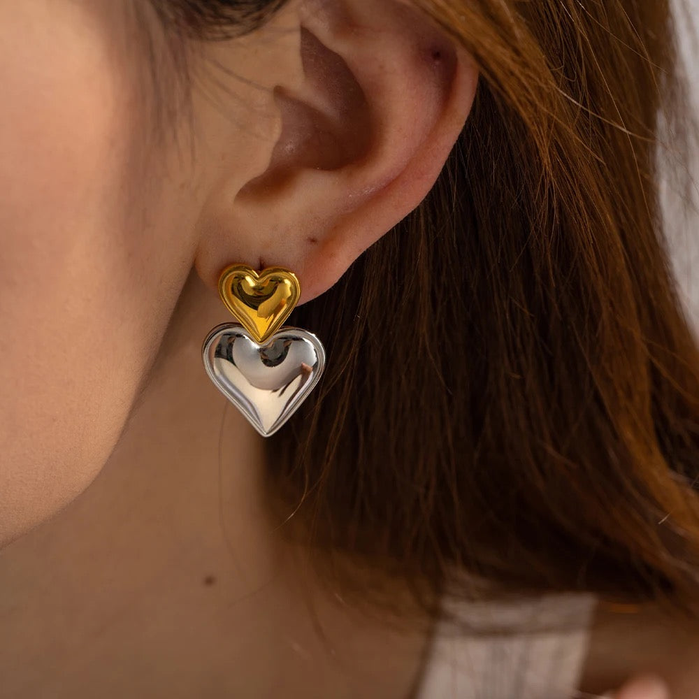 Two tone heart earrings