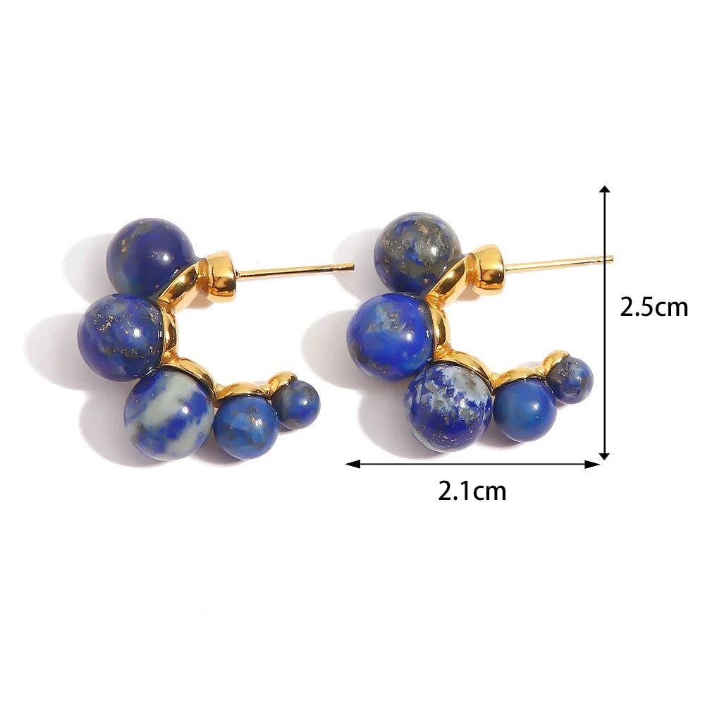 Blue natural stone hoop stud earrings