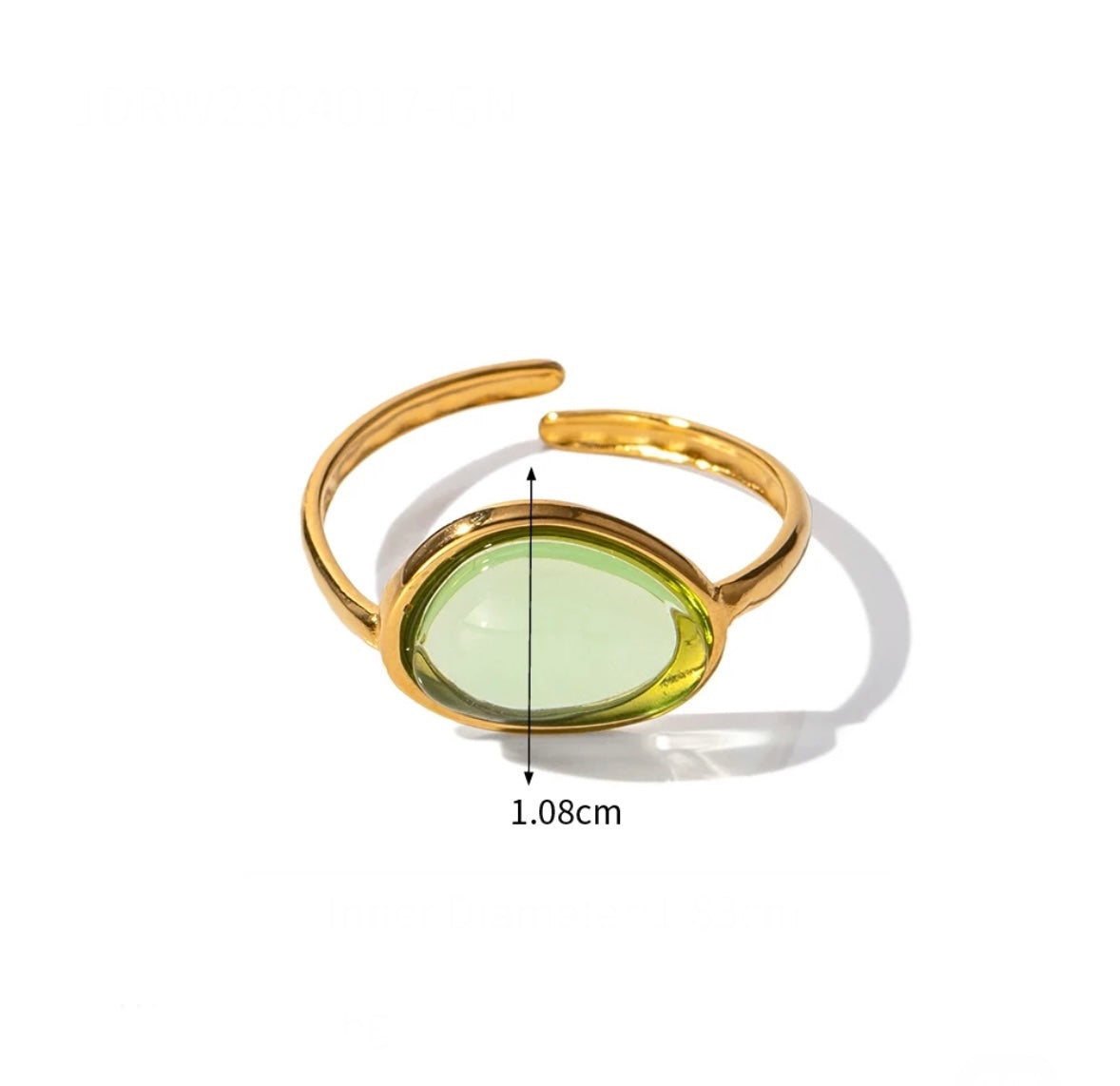Green clear stone adjustable ring