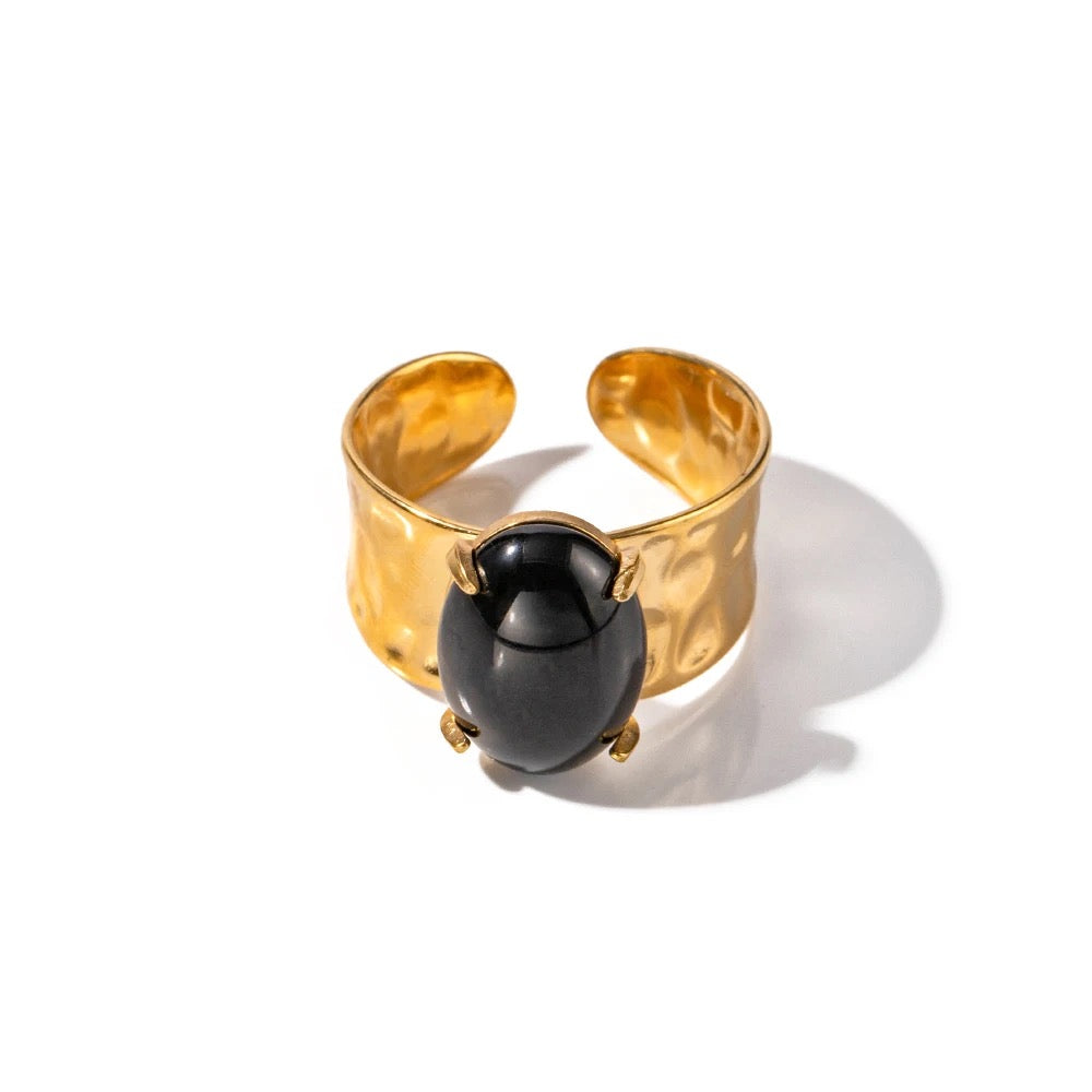 Black natural stone adjustable ring