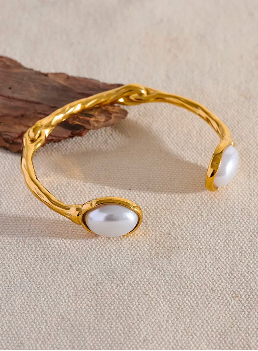 Natural pearl texture cuff bracelet