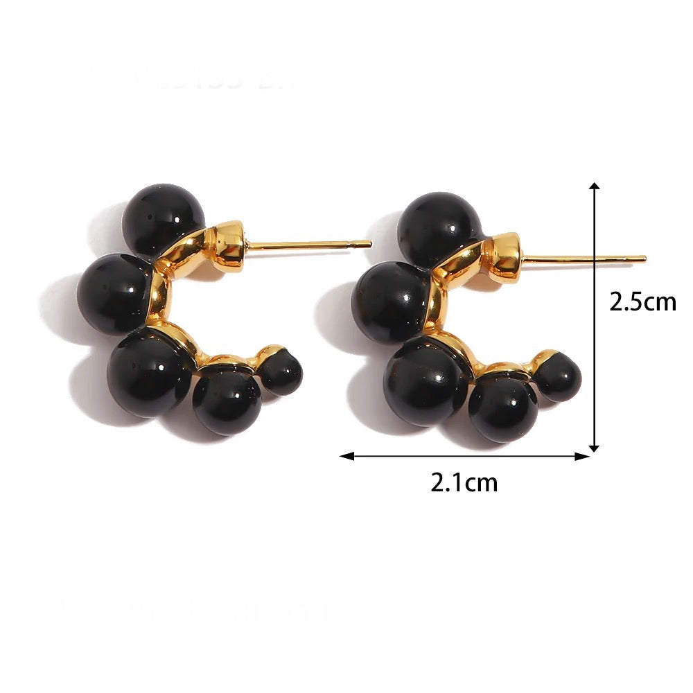 Black natural stone elegant hoop stud