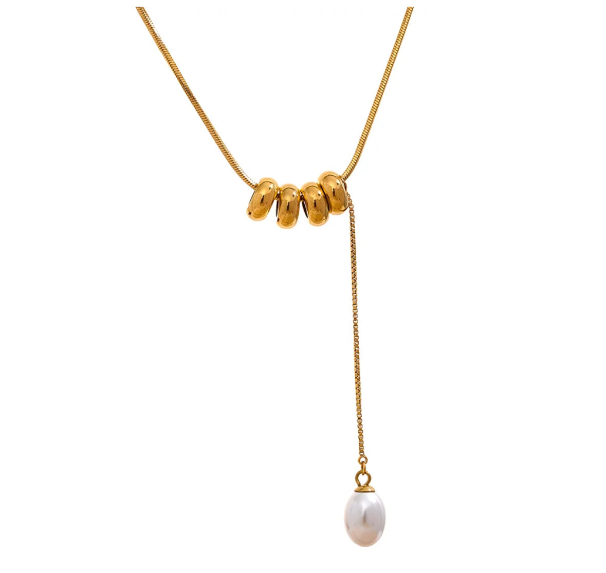 Round beads with pearl drop necklace