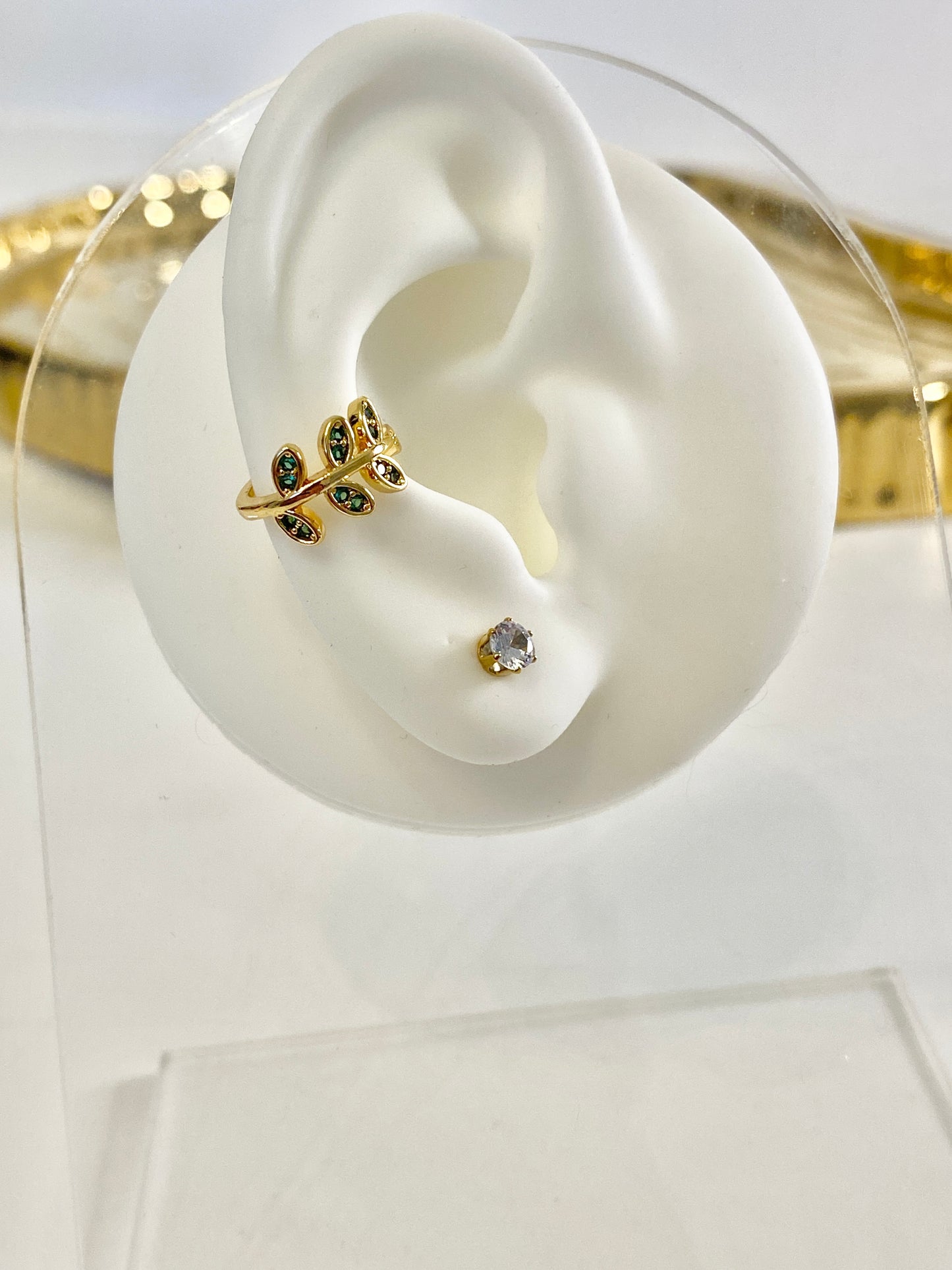 Green leaf cuff earring