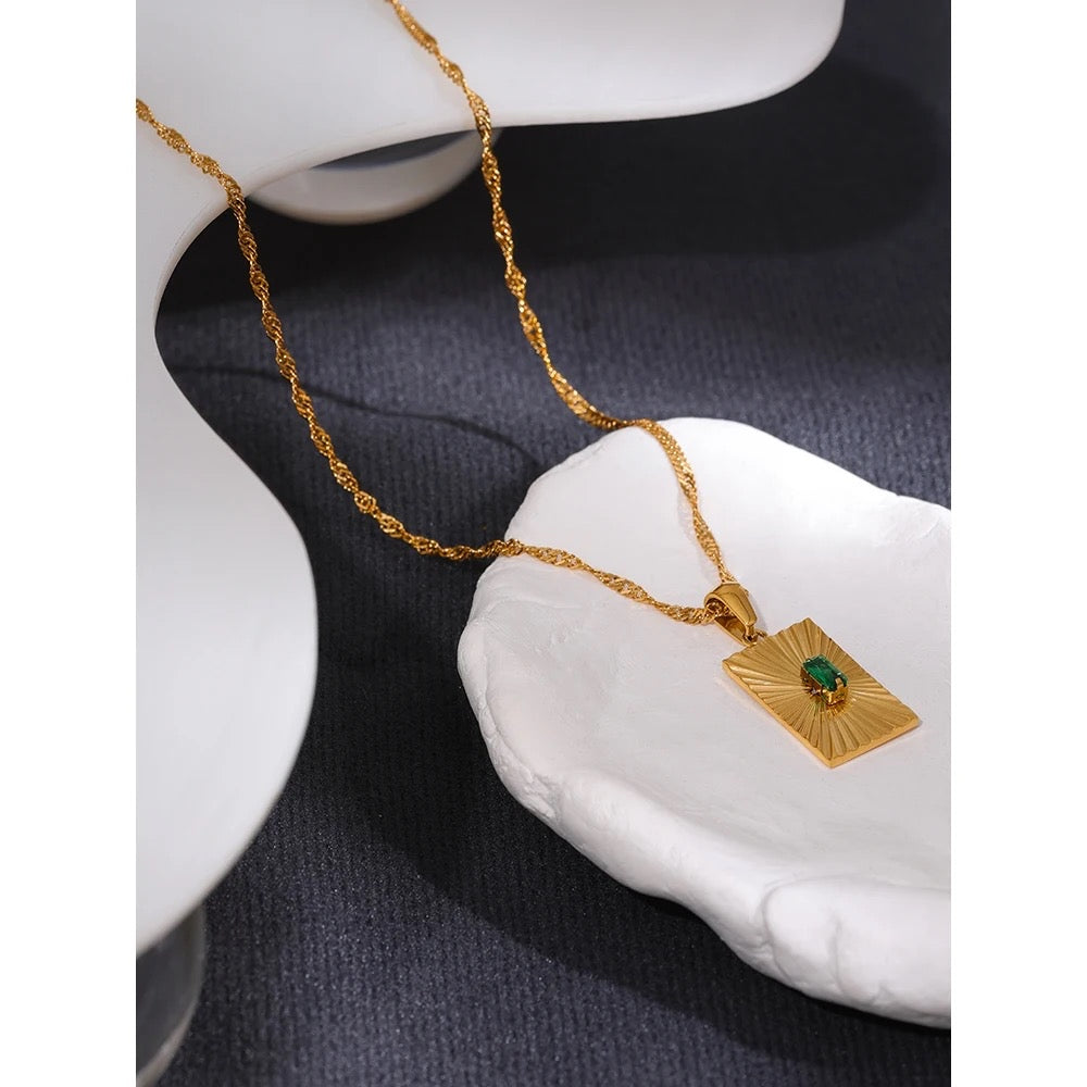 Green square necklace