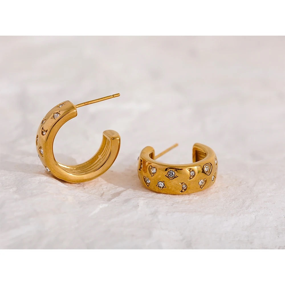 Star and moon hoop stud earrings