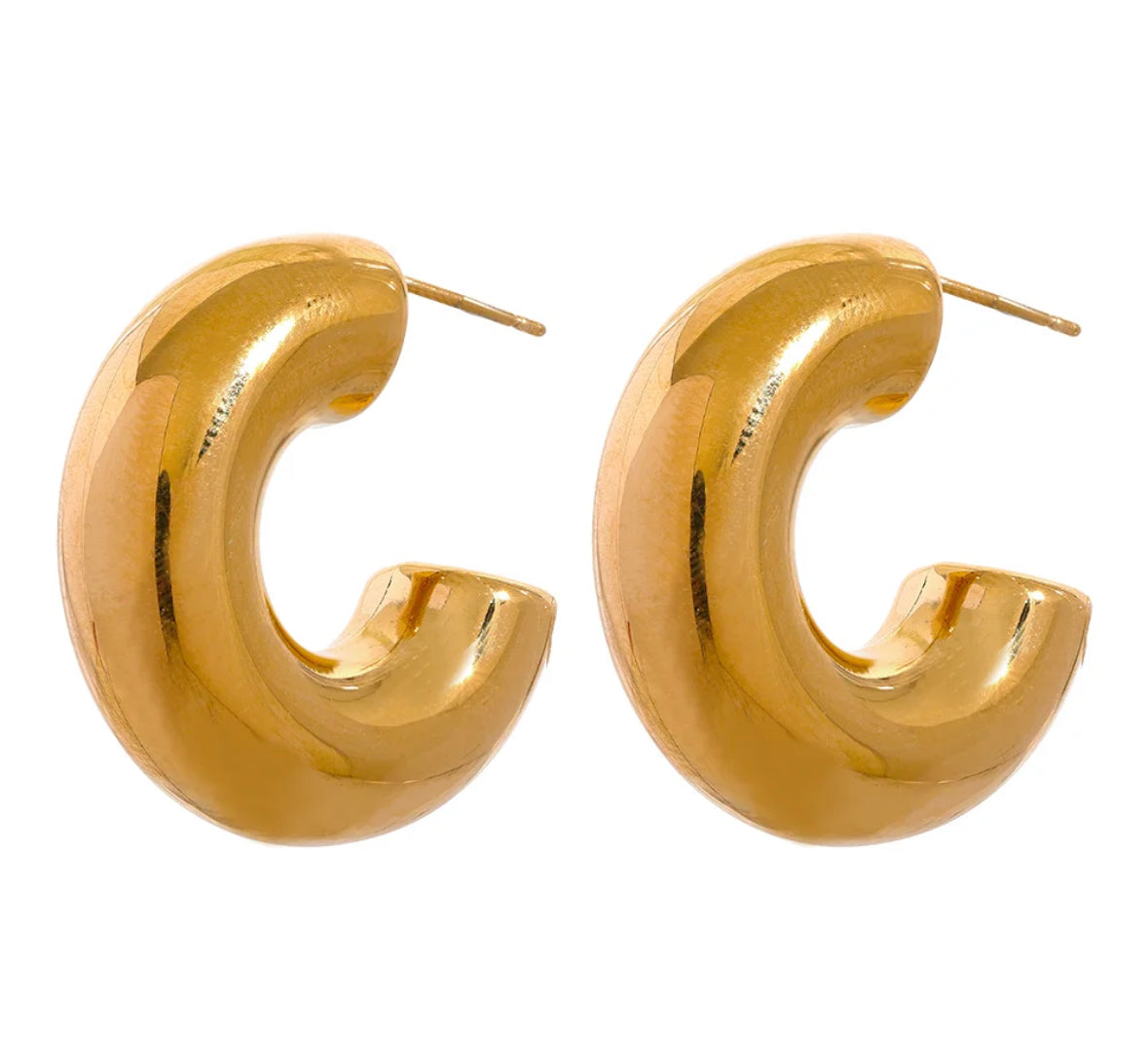 Gold chunky hoop stud earrings