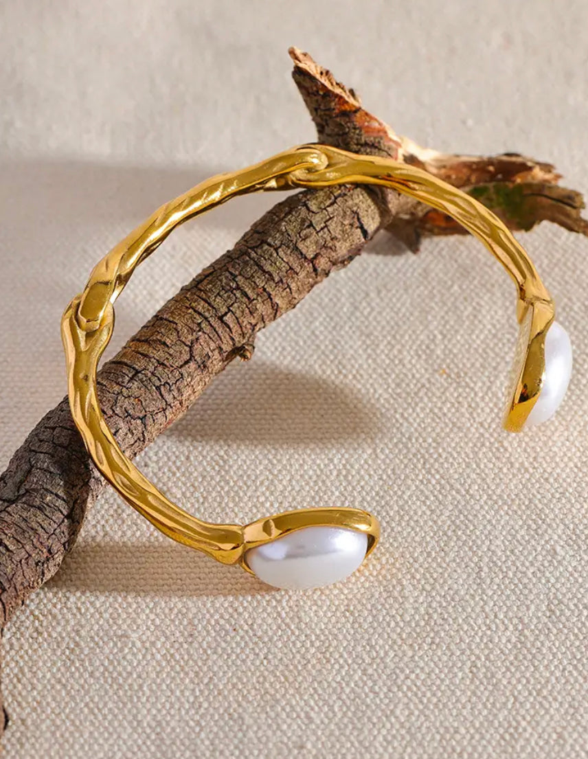 Natural pearl texture cuff bracelet