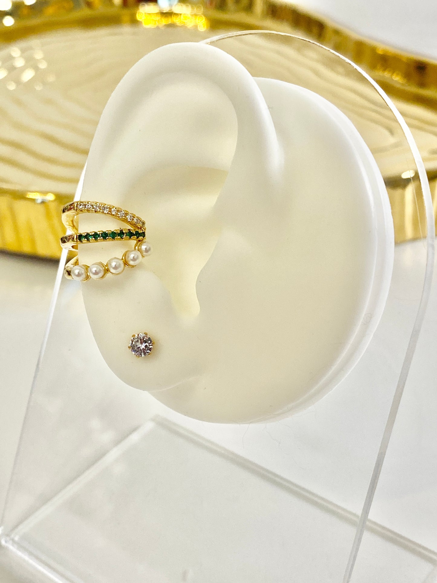 Three layer pearl cuff earring