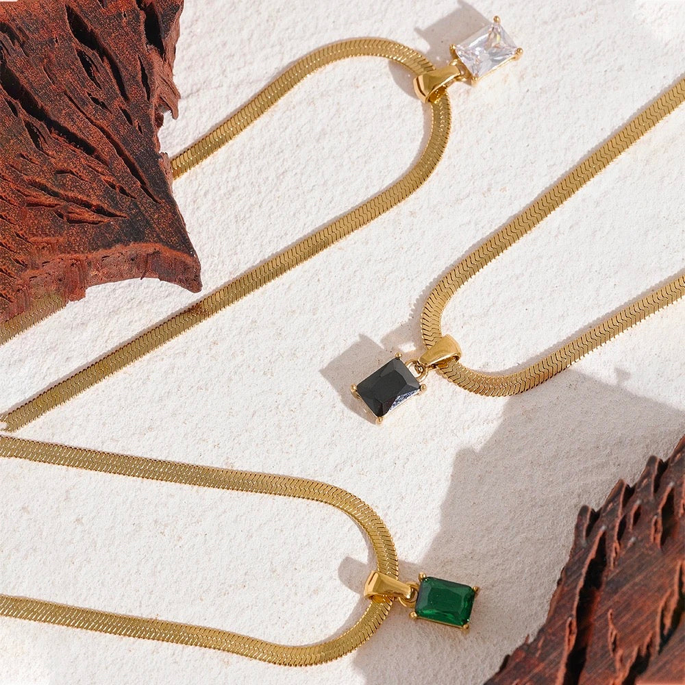 Square cubic zirconia elegant necklace