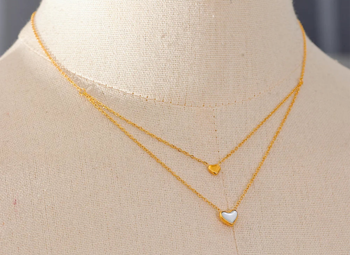 Natural shell double heart necklace