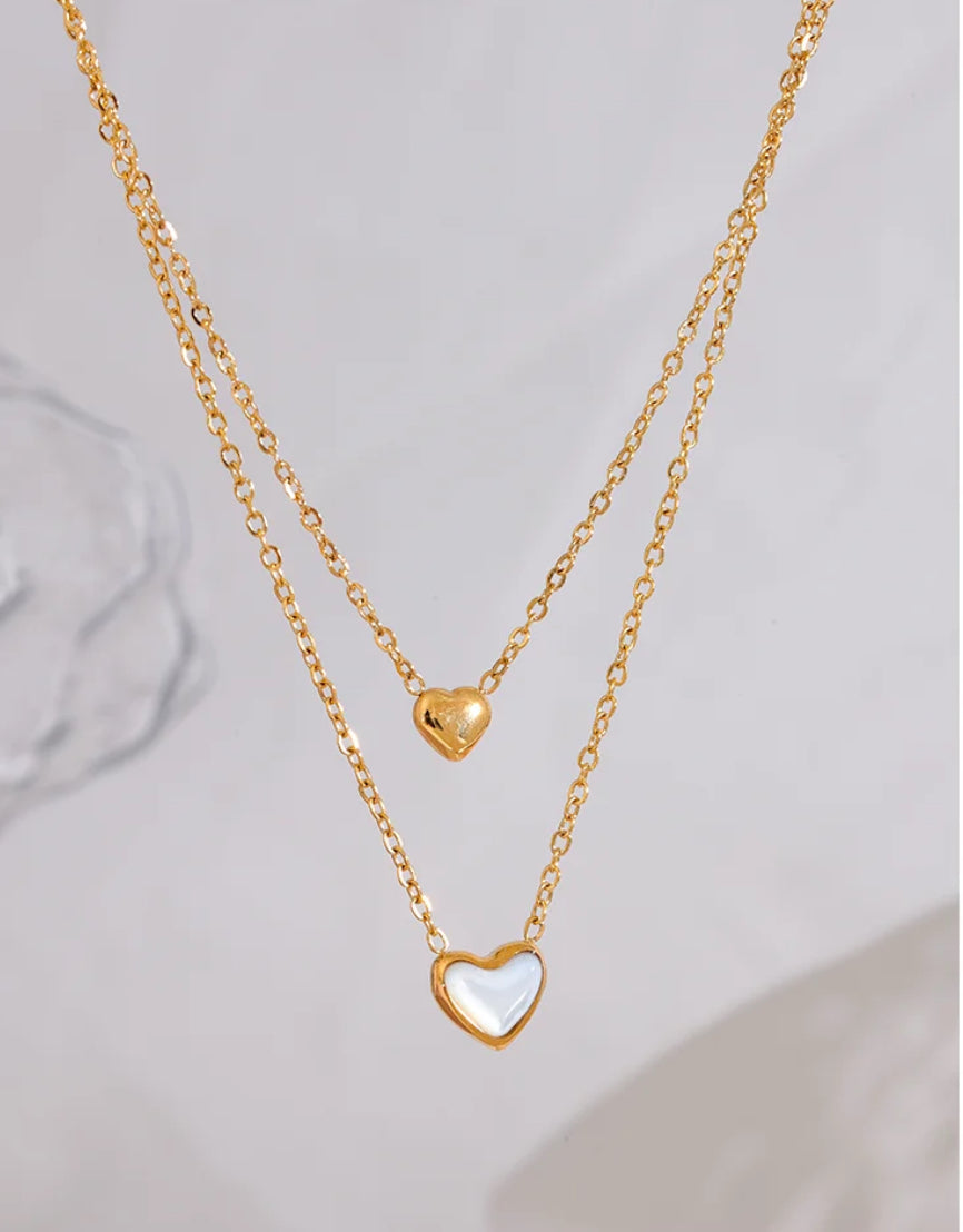 Natural shell double heart necklace
