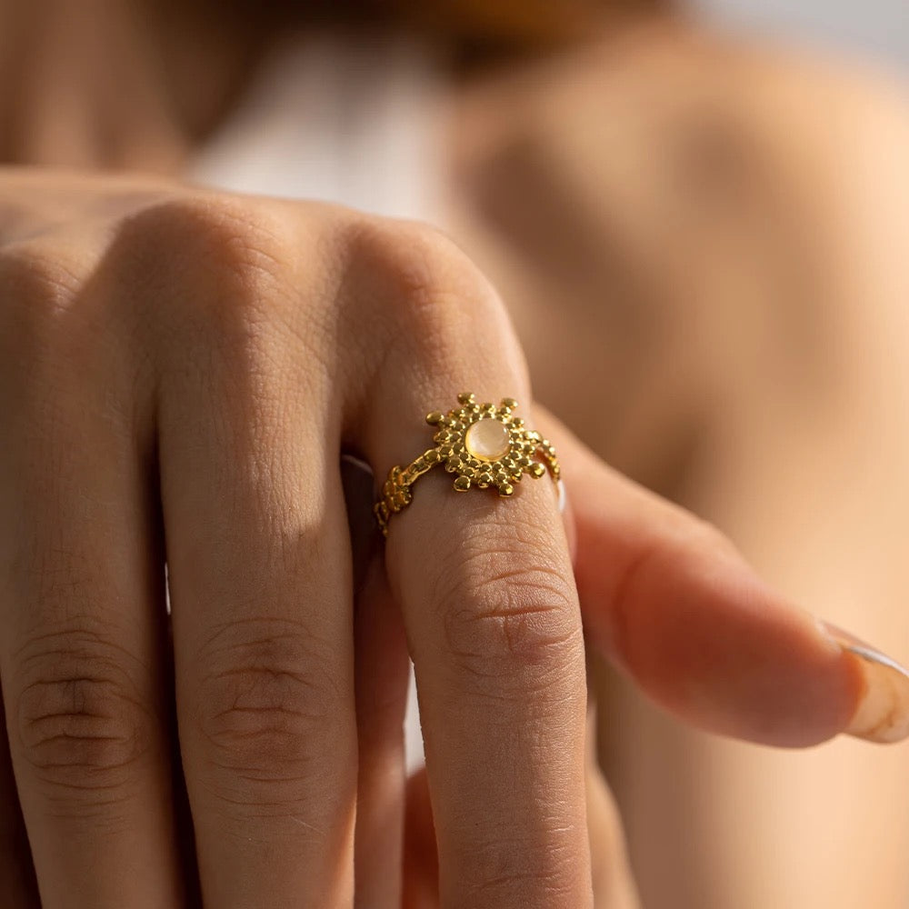 Sun opal adjustable ring