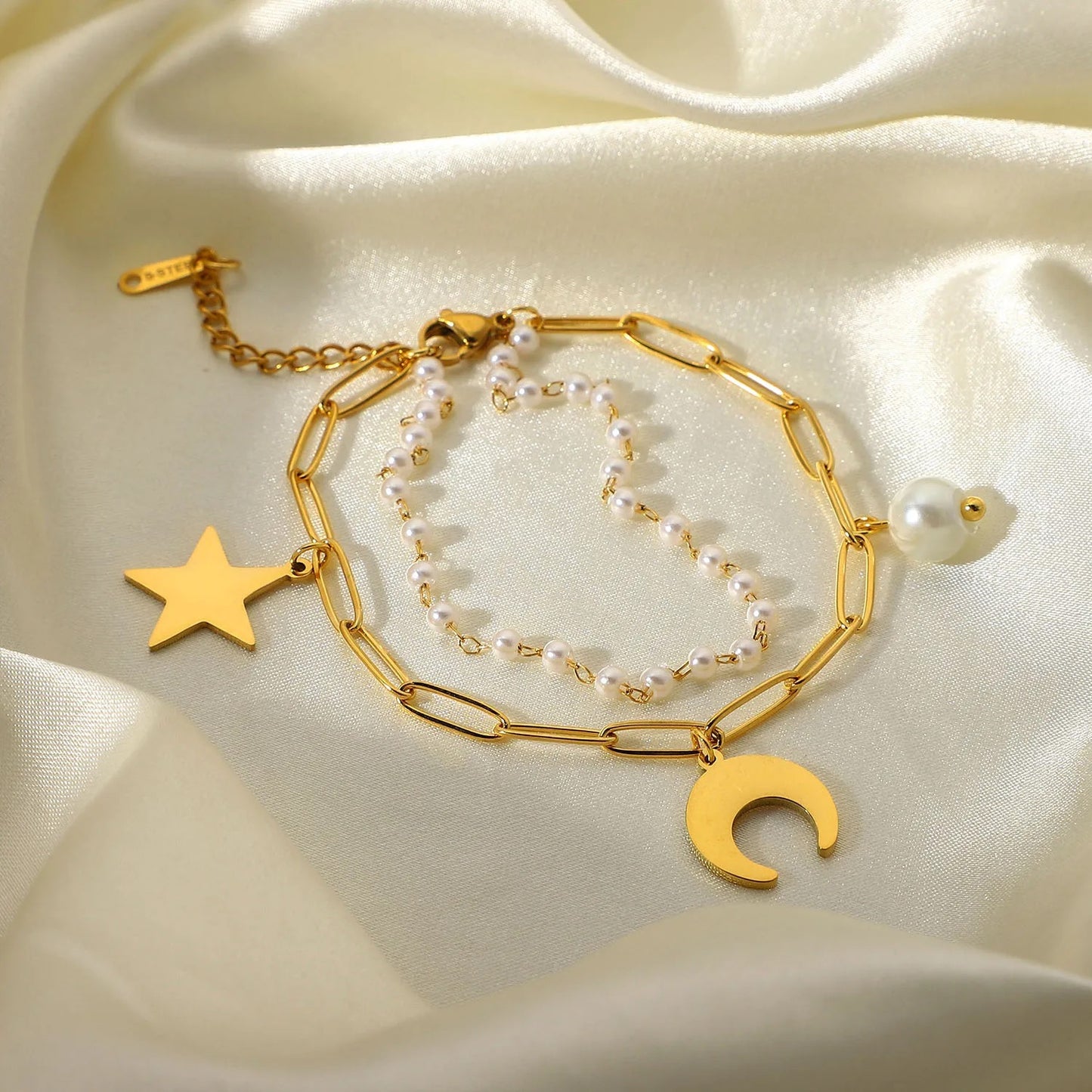 Moon and star double layer bracelet