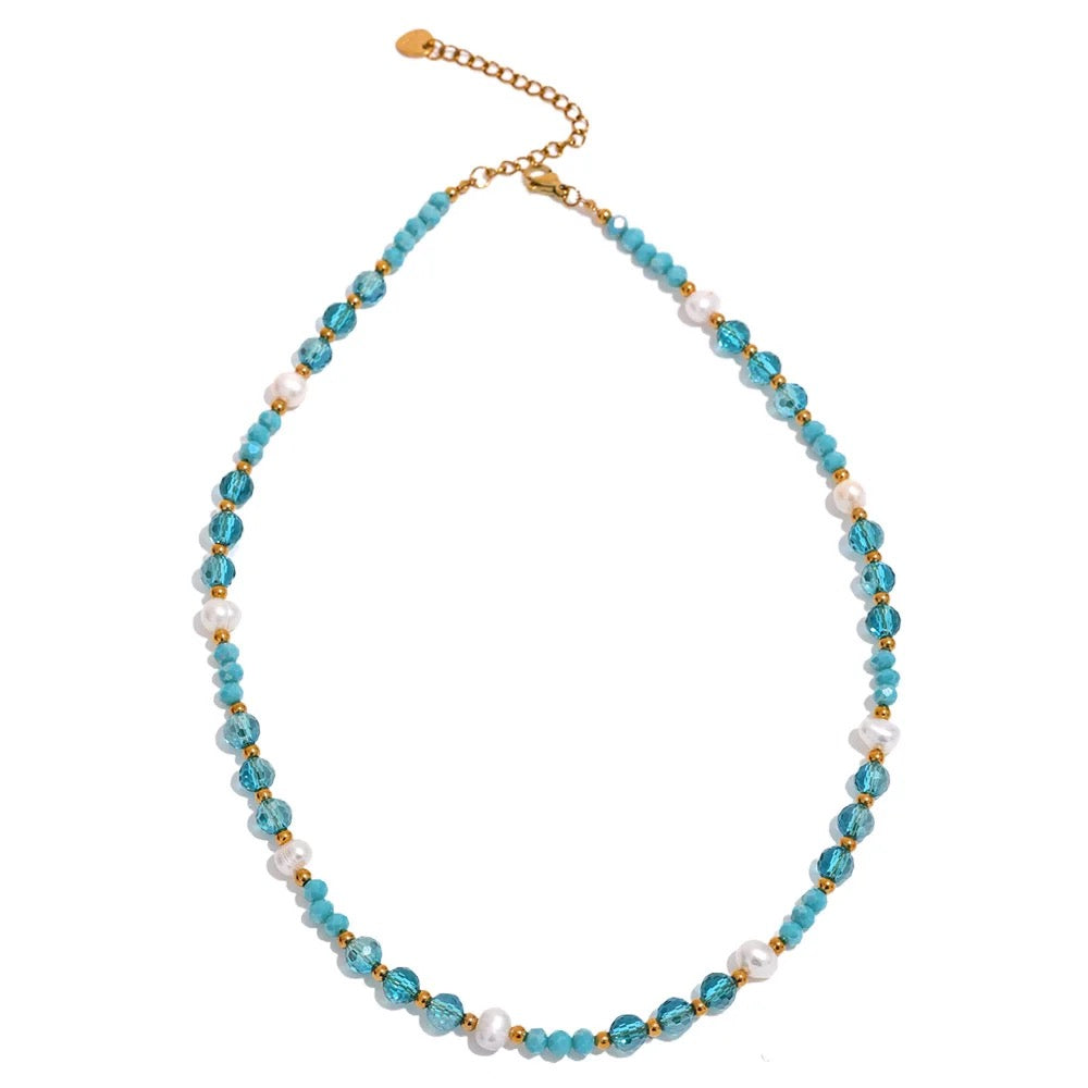 Aqua crystals beads necklace