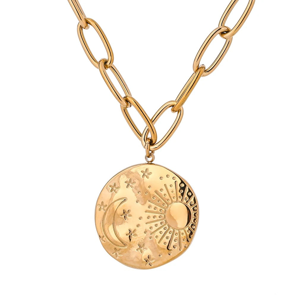 Sun and moon paper clip necklace