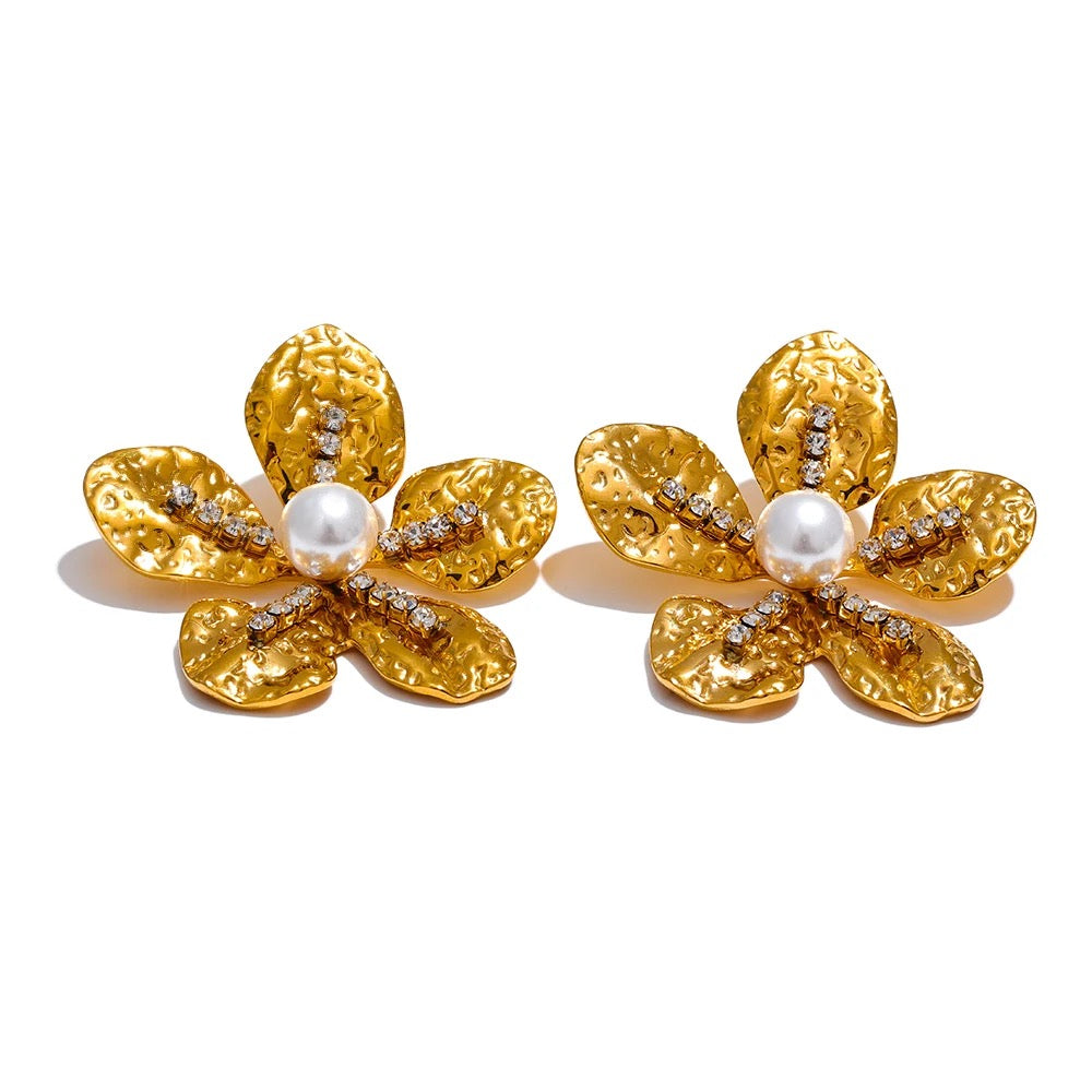 Pearl statement flower earrings