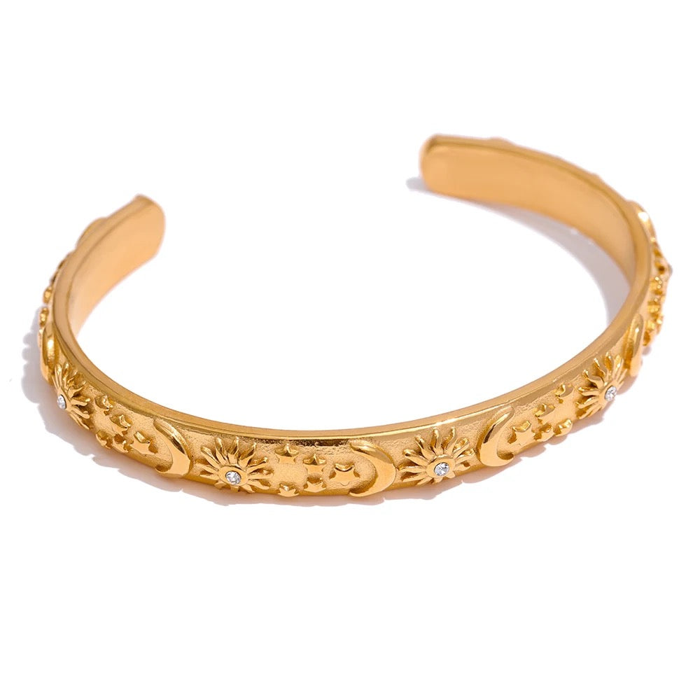 Stars moon sun cuff bracelet