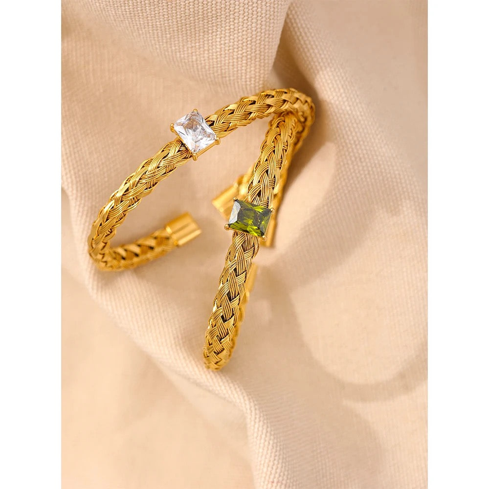 Weave cubic zirconia cuff bracelet