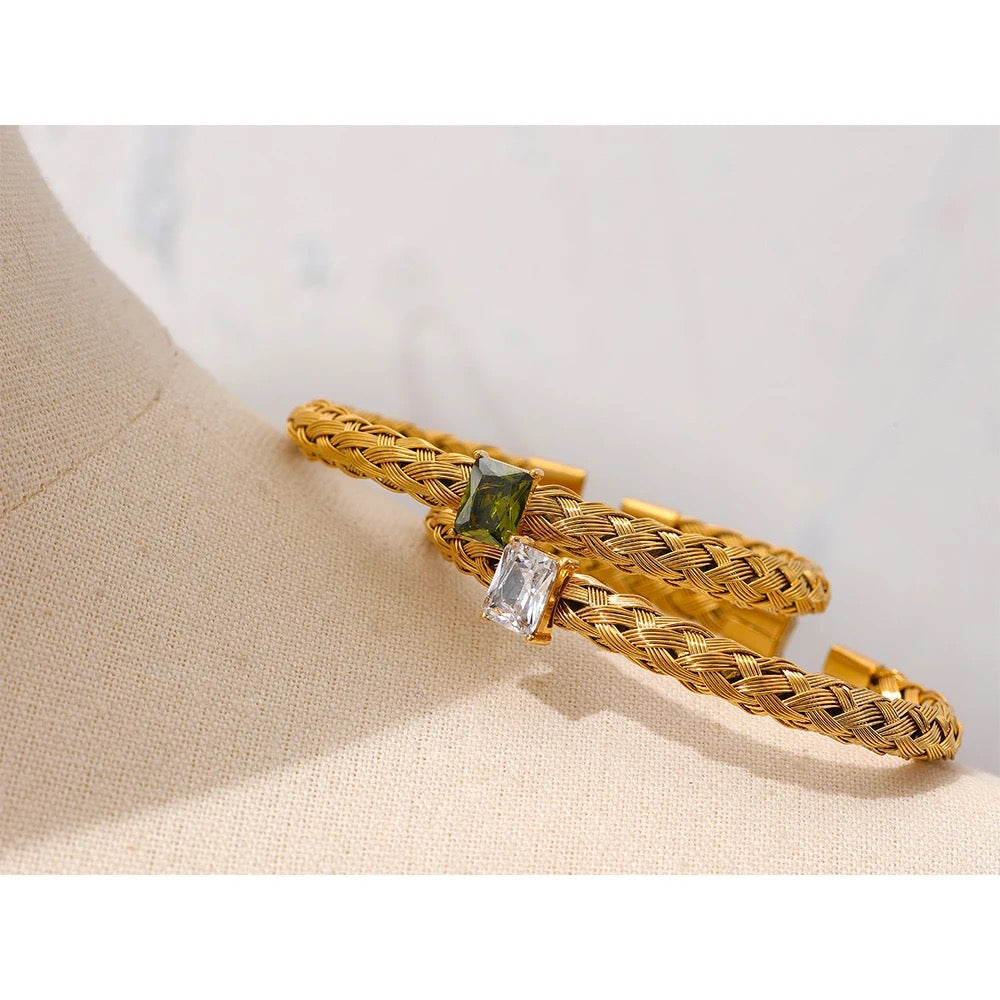 Weave cubic zirconia cuff bracelet