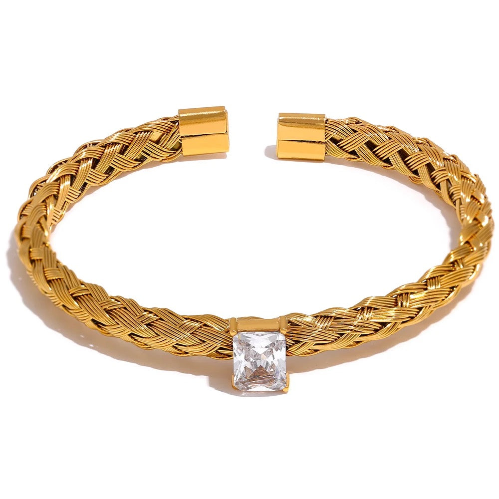 Weave cubic zirconia cuff bracelet