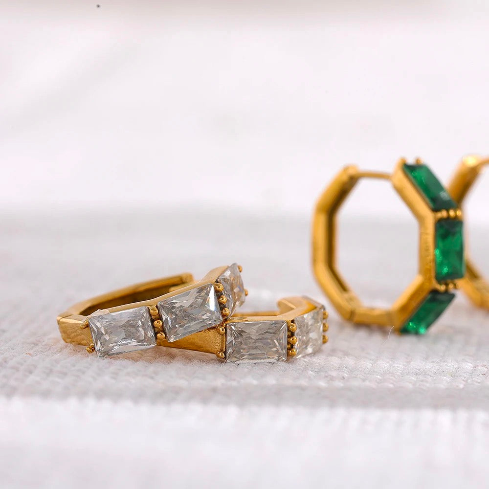 Hexagonal White huggie hoop earrings