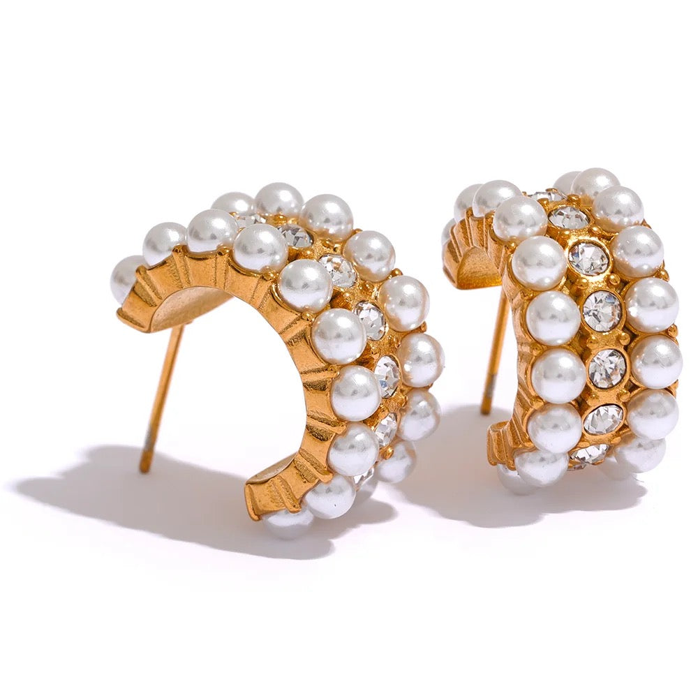 Pearl chunky hoop stud earrings