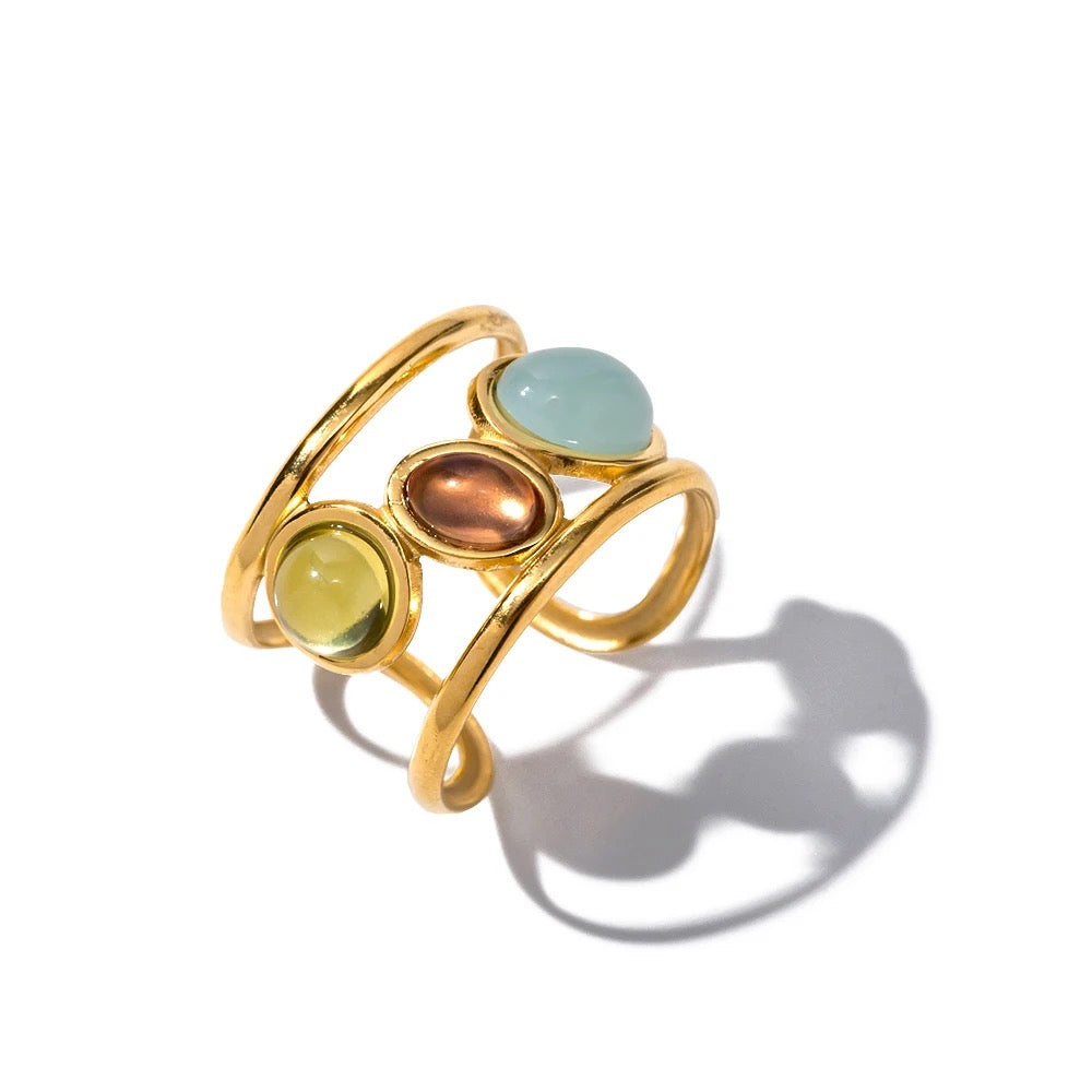 Colorful stone adjustable ring