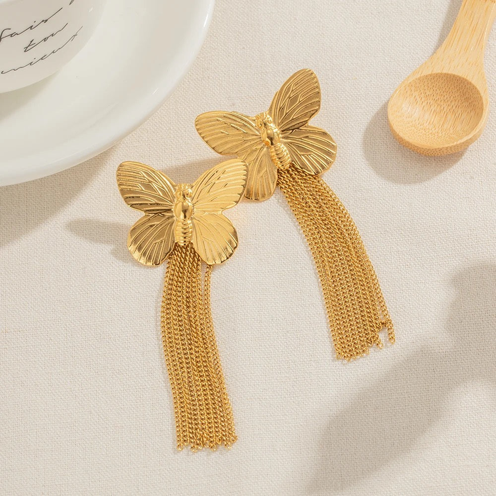 Big butterfly tassel earring