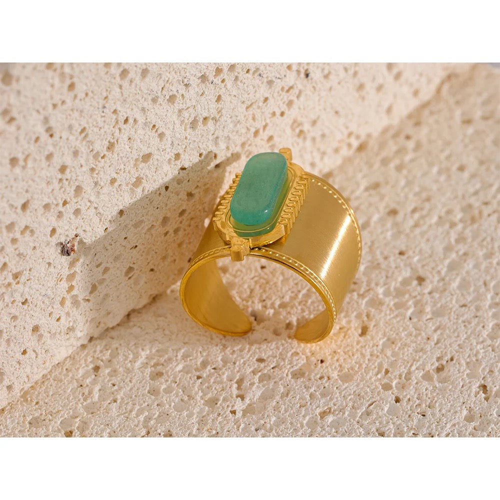 Green natural stone adjustable ring