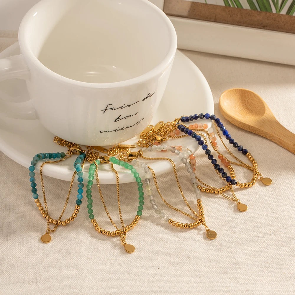 Double layer stone beaded bracelet