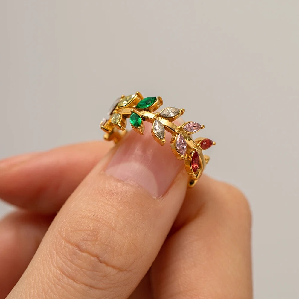 Colorful leaf adjustable ring