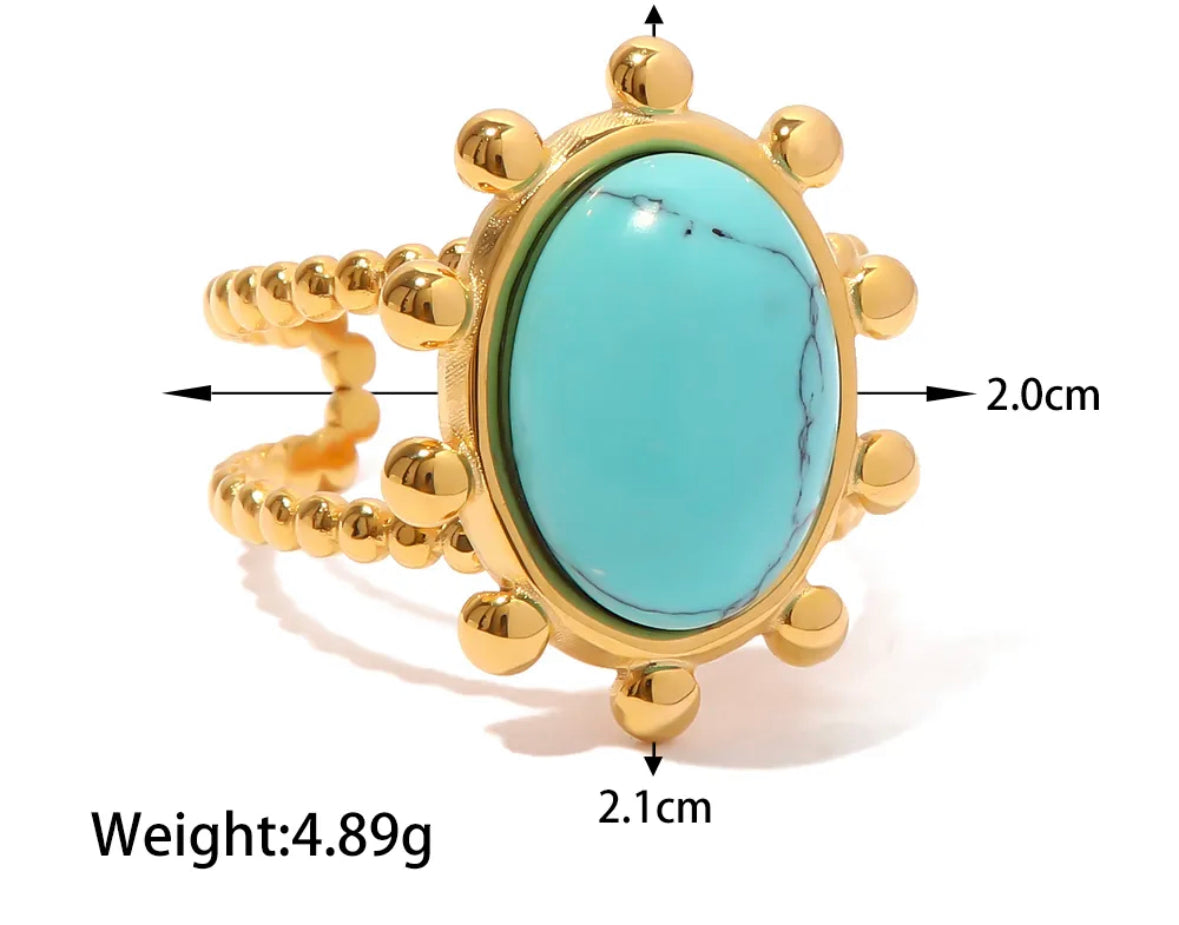 Turquoise natural stone adjustable ring